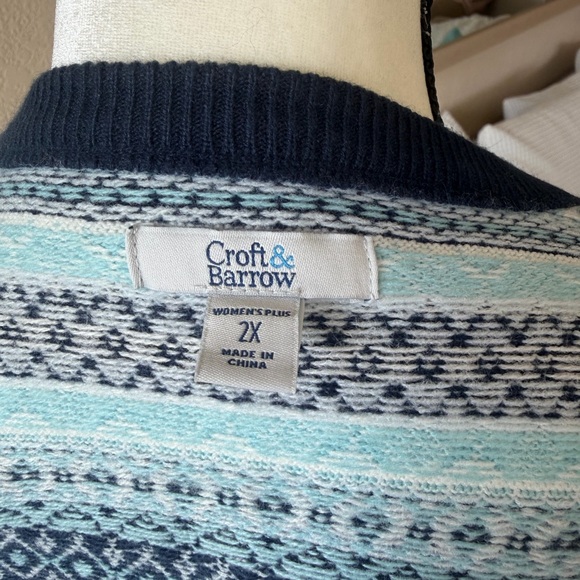 Croft & Barrow Women's Patterned Cardigan - Navy and Light Blue - Picture 6 of 7